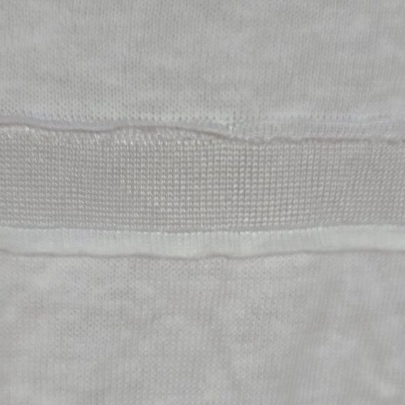 LOFT White Linen Blouse Peakaboo Sheer Mesh Stripe Soft Knit 3/4 Sleeve Top Flaw - Picture 5 of 9